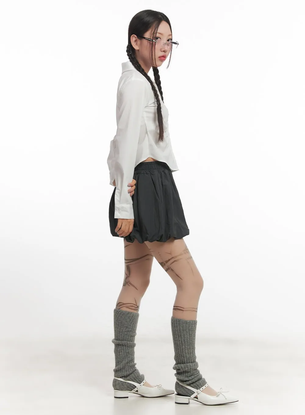 Shirred Collared Crop Shirt CF525