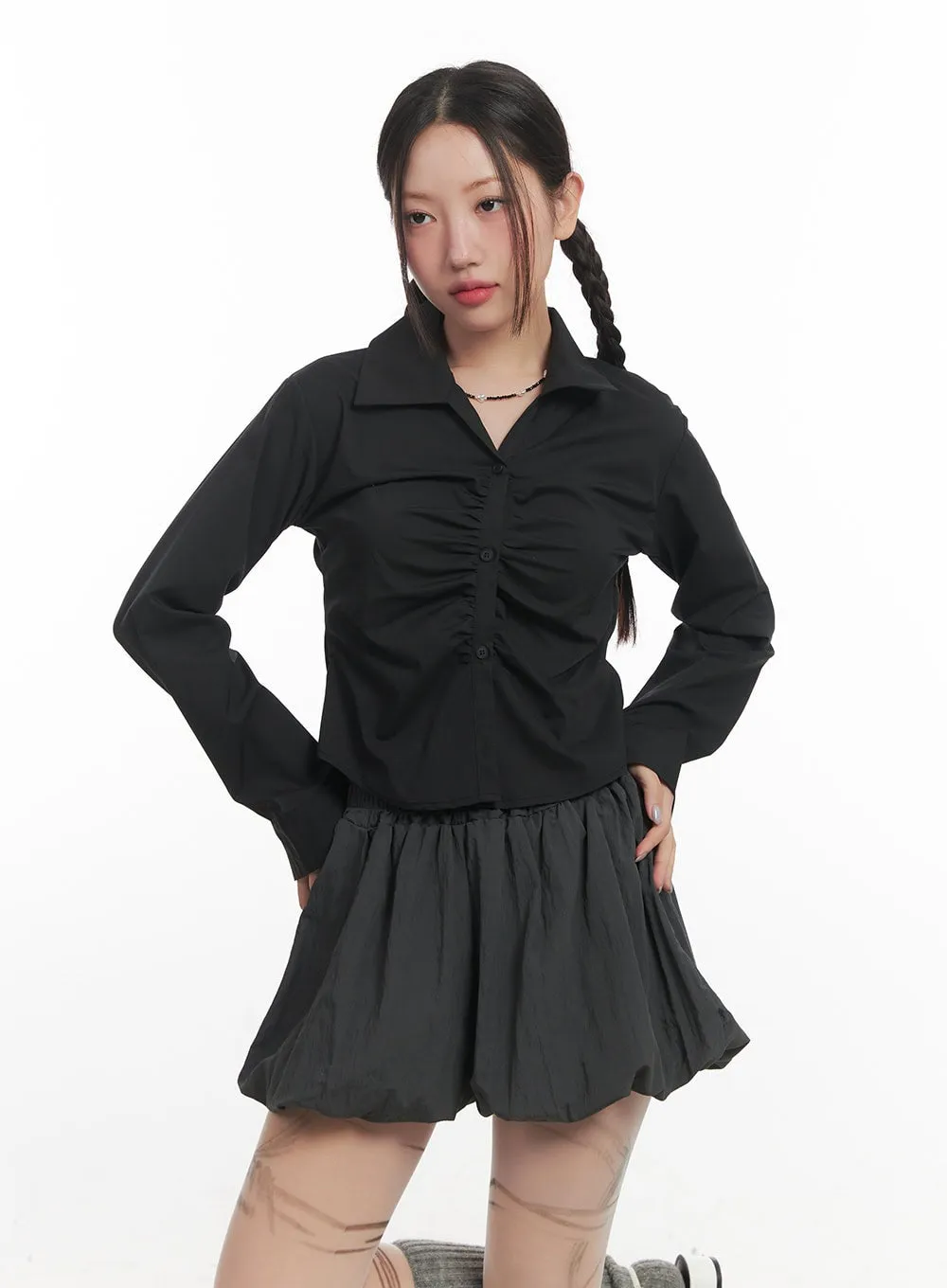 Shirred Collared Crop Shirt CF525