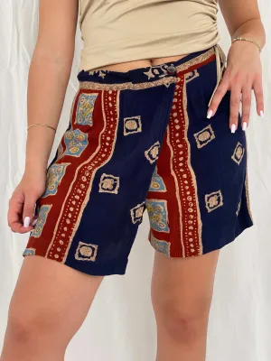Vintage 90s Bem’s Paris Boho Print Navy Skorts - Size L