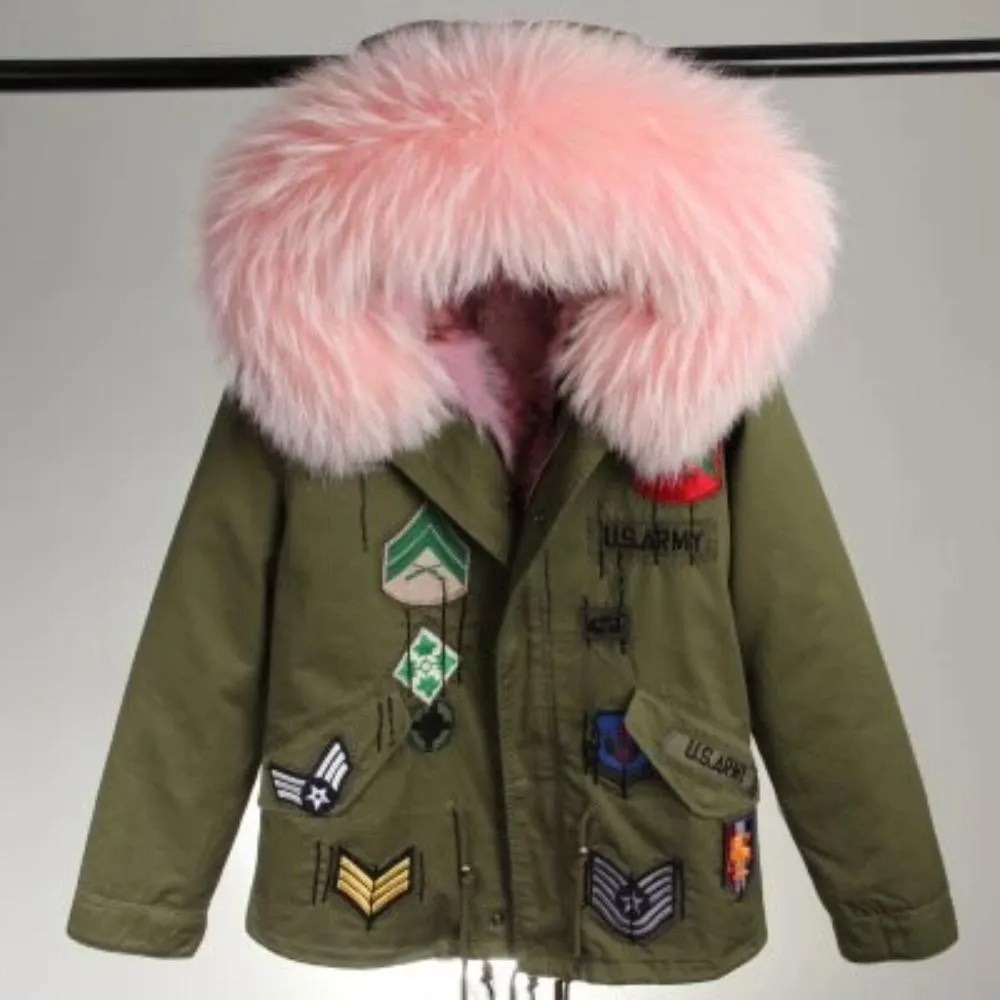 Women's Winter Casual Acrylic Short Parka With Raccoon Fur
