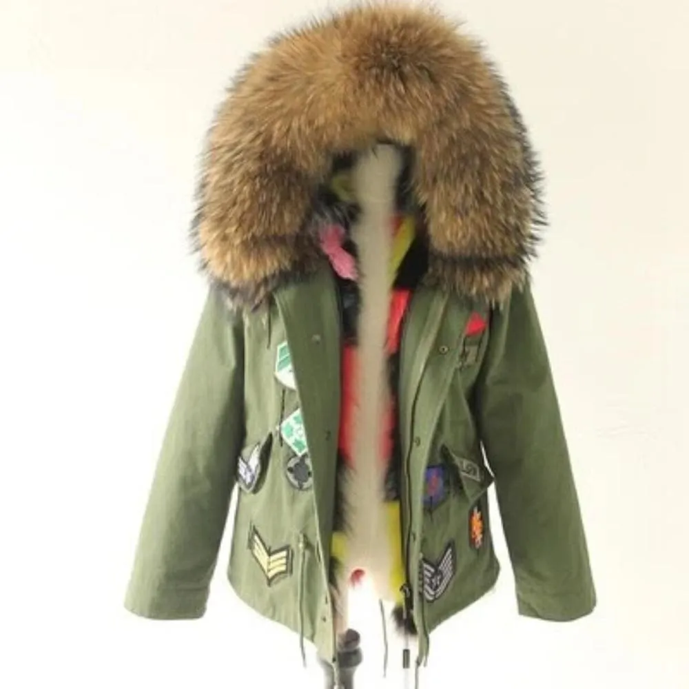 Women's Winter Casual Acrylic Short Parka With Raccoon Fur