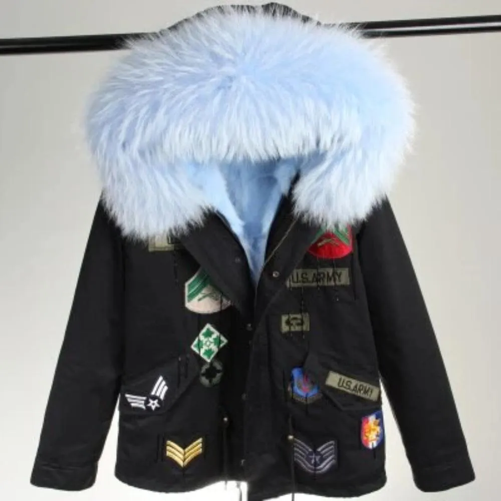 Women's Winter Casual Acrylic Short Parka With Raccoon Fur