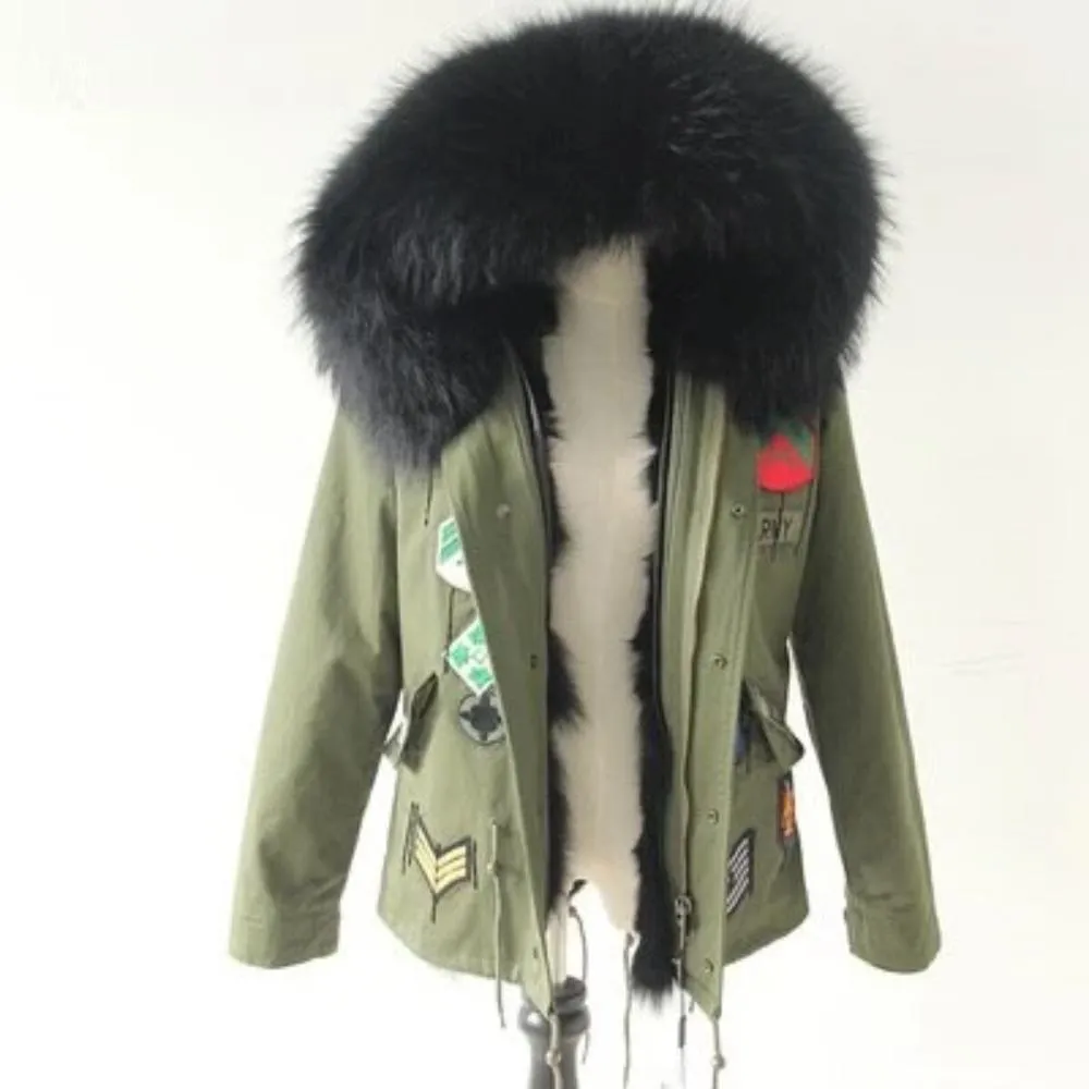 Women's Winter Casual Acrylic Short Parka With Raccoon Fur
