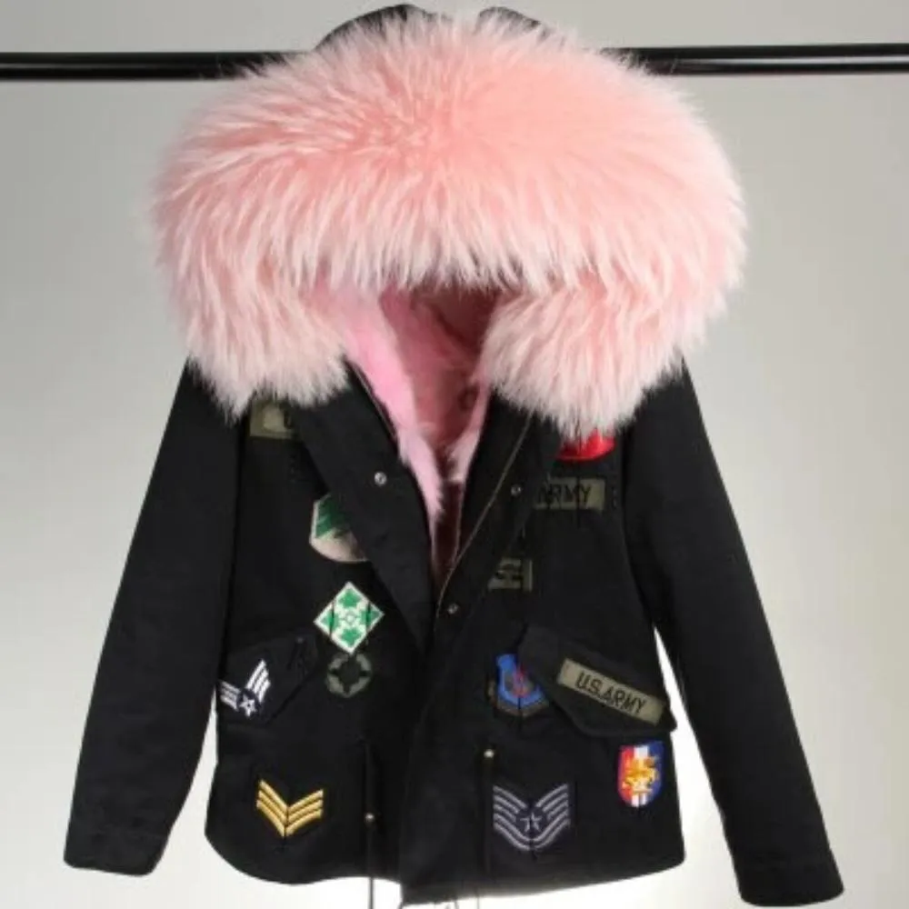 Women's Winter Casual Acrylic Short Parka With Raccoon Fur