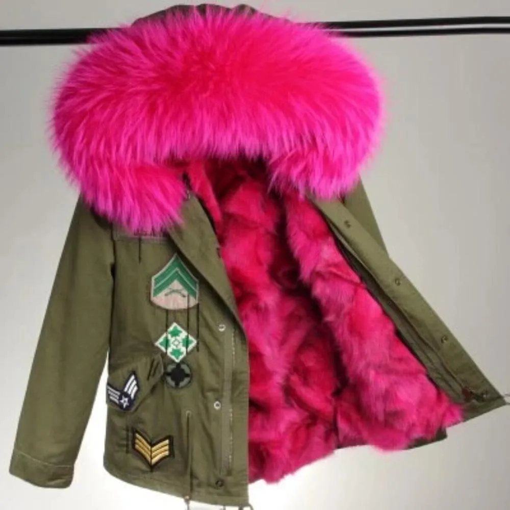 Women's Winter Casual Acrylic Short Parka With Raccoon Fur