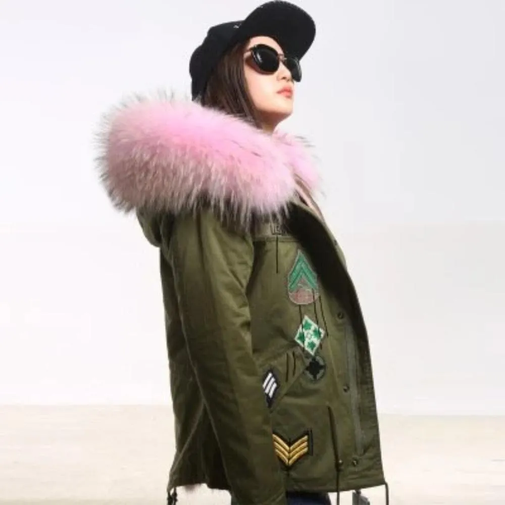 Women's Winter Casual Acrylic Short Parka With Raccoon Fur