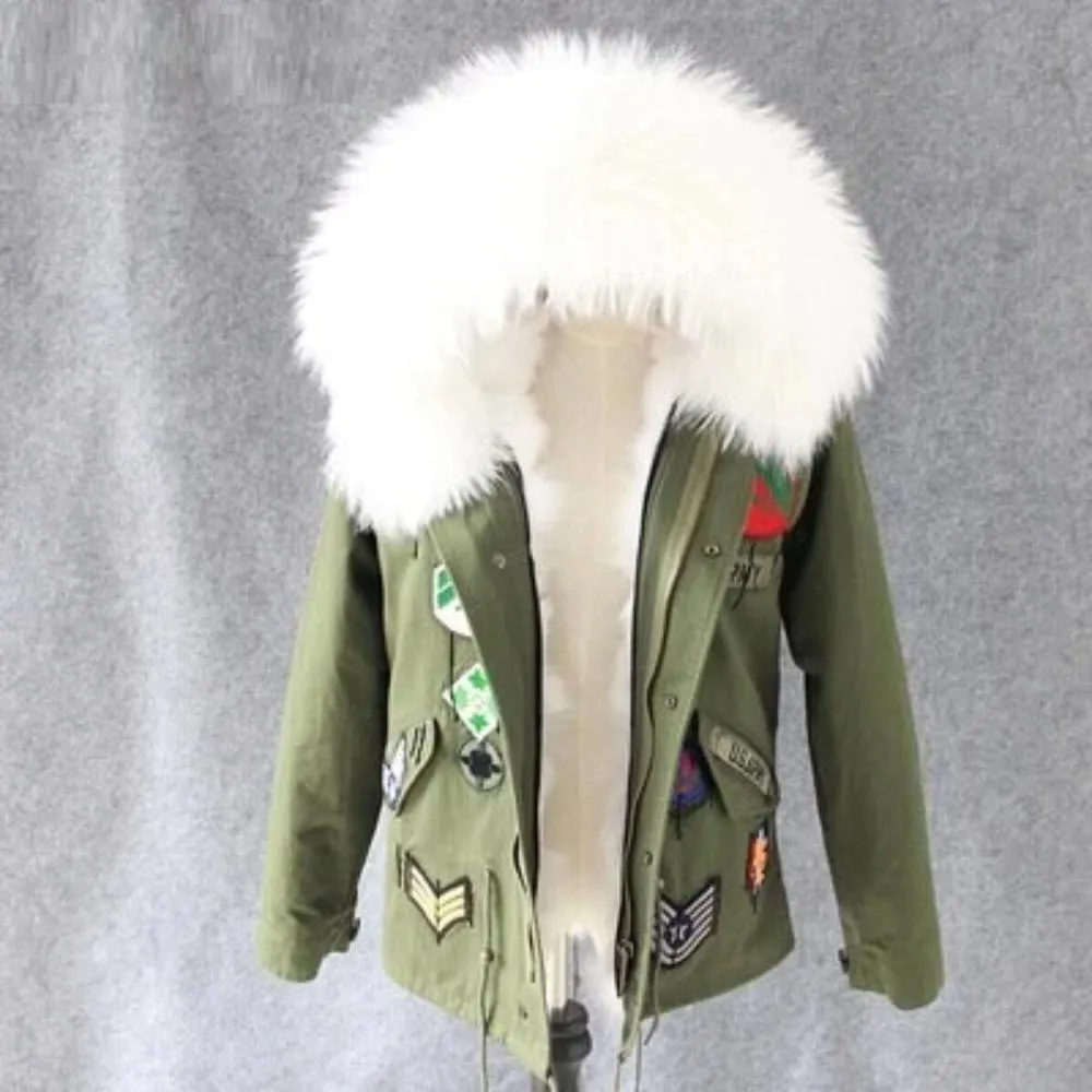 Women's Winter Casual Acrylic Short Parka With Raccoon Fur