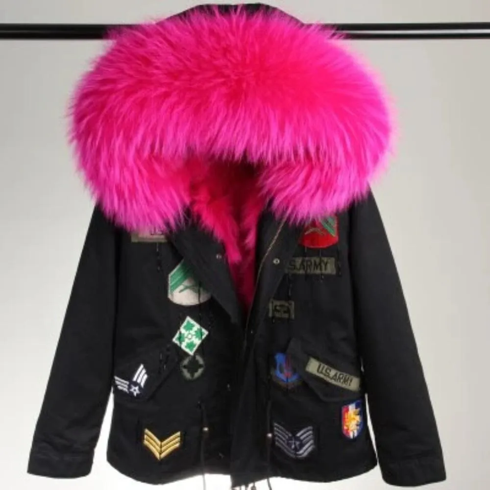 Women's Winter Casual Acrylic Short Parka With Raccoon Fur