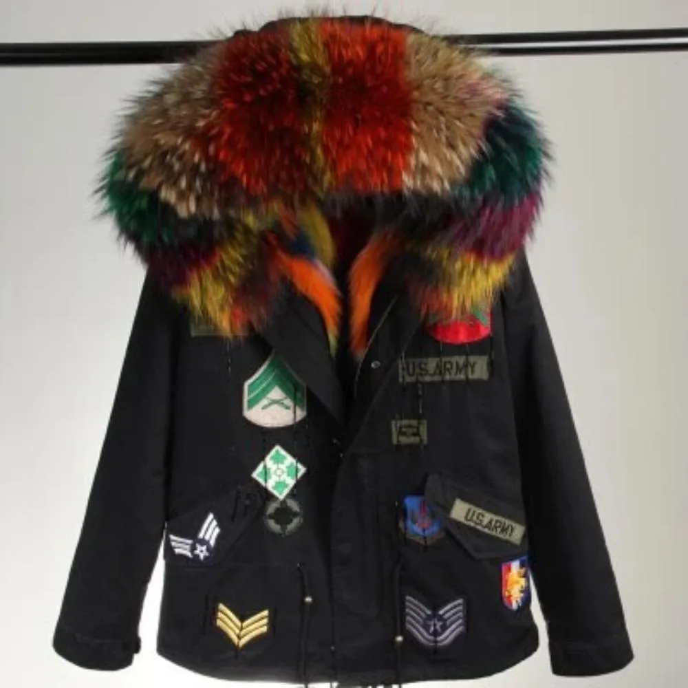 Women's Winter Casual Acrylic Short Parka With Raccoon Fur