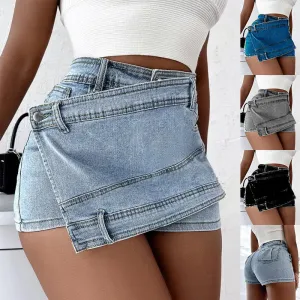 Y2K Street Style Denim Asymmetrical Skorts