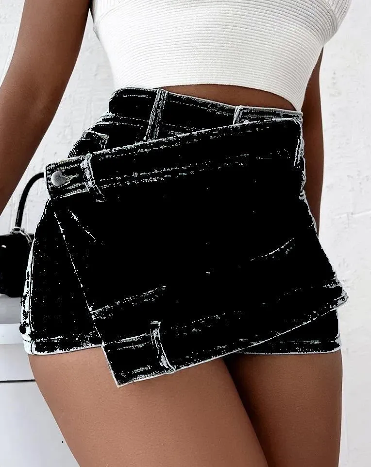 Y2K Street Style Denim Asymmetrical Skorts